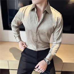 Men's Casual Shirts Long Sleeve Dress For Men Clothing 2024 Top Quality Fashion Fold Design Ice Silk Business Slim Formal Wear Tuxedo