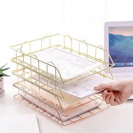 Metal Stackable Paper Tray Desk Organiser Rose Gold Metal Letter Trays for File Paper Organiser Desk Organiser File Organiser