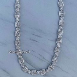 Men's Baguette Cluster Tennis Chain Link Sterling Sier Round Diamond Choker Icy Moissanite Diamond Necklace