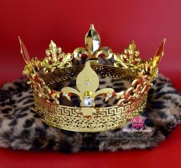 King Prince Gold Crown Tiara Metal Imperial Majestic Men Women Hair Jewelry Cosplay Proms Royal Style Party Show Accessories MO1984446257