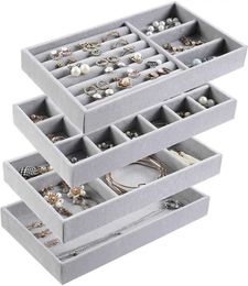 Jewellery Tray 4pcs/lot Jewellery Organiser Velvet Jewellery Storage Tray Display Ring Bracelet Necklace Storage Box Showcase Drer