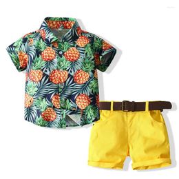 Clothing Sets 2Pcs Summer Baby Kids Boy Gentleman Short Sleeve Print Shirt Tops Belt Shorts Children Formal Handsome Outfit