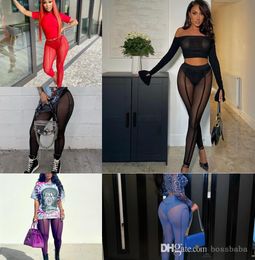 Summer 2022 New Sexy Perspective Mesh High Waist Hip Lift Slim Sports Casual Sheer Pants Women Designer Clothing3118886