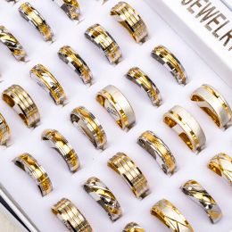 50 Silver Gold Plate Styles Stainless Steel Striped Rings for Women and Men Fashion Charm Jewellery Gift Wholesale