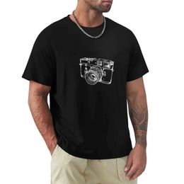 Men's T-Shirts Retro rangefinder camera line design - black background white ink T-shirt oversized top mens sweater black T-shirtL2405