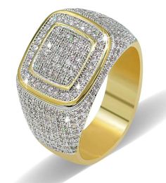 Bling Cubic Zircon Mens Hiphop Rings Ice Out 18K Gold Plated Ring New Fashion Diamond Jewelry3420185