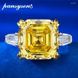 Cluster Rings PANSYSEN 925 Sterling Silver 10MM Asscher Cut Citrine High Carbon Diamond Wedding Engagement Ring Fine Jewellery Wholesale