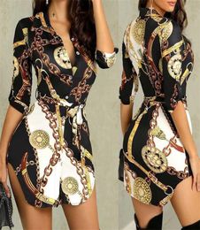 Plus Size 3xl 4xl Designer Lapel Neck Dresses Women Lace Up Dress Button Down Chain Printed Party Dress Sexy Bandage Skirt3597603