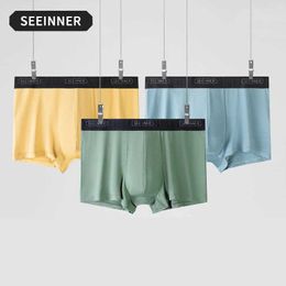 Underpants 3Pcs Fashion Solid Boxershorts Breathable Modal Mens Underwear Large Pouch Underpants Male Boxer Y240507