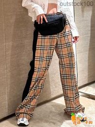 Senior Specialty Stores Quality Buurberlyes Pants Checkered Striped Side Patchwork Casual Pants for Women and Long Pants for Men with Real Logo