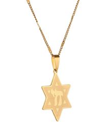 Stainless Steel Star of David WChai Symbol Pendant Necklace Jews Women Men Trendy Chain Jewelry8361688