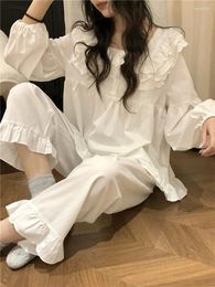 Women's Sleepwear Real Price Korean Version With Sweet Lace Princess Style Fresh And Loose Fitting Spring Autumn Long Sleeved Pants Solid Co