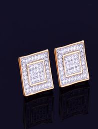 New Gold Star Hip Hop Jewellery 11mm Square Stud Earring for Men Women039s Ice Out CZ Stone Rock Street Three Colors7100840