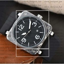 Men Watch BR Model Sport Rubber Strap Mechanical Movement Automatic Date Bell Multifunction Watch Business Stainless Steel Man Ross Square Wristwatch 5200