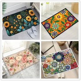 Carpets Floral Doormat Non Slip Polyester Plant Bath Mat Indoor Outdoor Decorative Floor Rug Cute Bathroom Carpet Washable Home Decor