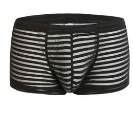 Underpants Sexy Mesh Striped Ice Silk Boxers Shorts Mens See Through Transparent Men Underwear Male Gay Penis Pouch 290N