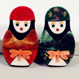 Brooches Cute Acrylic Russian Doll For Women Vintage Babushka Figure Brooch Badges Backpack Pins Jewellery Accessories