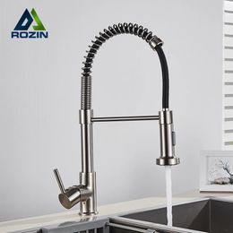 Rozin Brushed Nickel Kitchen Faucet Deck Mounted Mixer Tap 360 Degree Rotation Stream Sprayer Nozzle Sink Cold Taps 240508