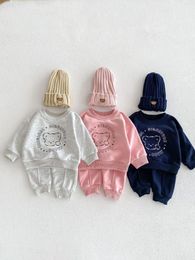 Clothing Sets 2024 Spring Baby Long Sleeve Sports Set Infant Boy Girl Cute Bear Loose Sweatshirt Pants 2pcs Suit Toddler Casual Outfits