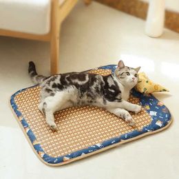 Cat Beds Furniture Cat Litter Cooler Summer Cooling Litter Mat Bite Resistant Waterproof Summer Rattan Mat Dog Mat Sofa Square Pet Sleeping Bed d240508