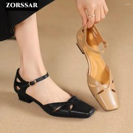 Casual Shoes Summer Sandals For Women Dress High Heels Retro Closed Square Toe Mules Girls Wedding Shoe Flat 41