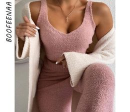 BOOFEENAA Cosy Plush Sweater Two Piece Set Crop Top and Pants Suit Casual 2 Piece Outfits for Women Lounge Wear C97FD46 2010077970444