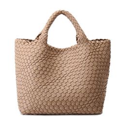 Evening Bags Handmade Woven Shoulder Bag for Women Vegan Leather Tote Bag Large Beach Travel Handbags and Purses Designer Basket Bucket 279c