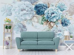 Custom Wallpaper Mural Nordic Fresh Handpainted Peony Flower Garden Living Room TV Background Wall Painting Po 3d Waterproof Wall1607156