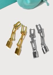 Stud Pure 925 Sterling Silver Jewelry For Women Long Drop Lock Earrings Luxcy Party Fine Costume Gold Color3365616
