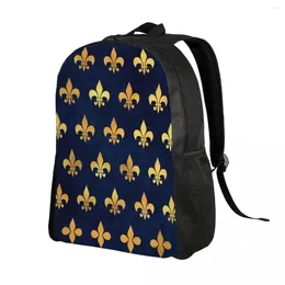 Backpack Royal Gold Blue Grunge Fleur De Lis Backpacks Lily Flower School College Travel Bags Women Men Bookbag Fits 15 Inch Laptop