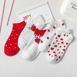 Women Socks Cartoon Japanese Fruit Strawberry Cute Cotton In Summer Thin Shallow Korean Boat Ins Tide.