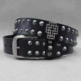 Belts Women Studded Belt Fashion Punk Pin Buckle Vintage Metal Cross Luxury Women's Original Jeans Female