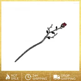 Hair Clips Vintage Rose Sticks Hairwear For Women Simple Flower Black Red Hairpin Chopstick Disc Hairstick Headdress Jewellery