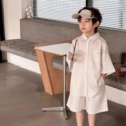 Clothing Sets Children Korean Style Soft And Comfortable Two 2024 Spring Summer Boys Vertical Striped Fashion Loose Shirt
