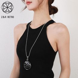 Pendant Necklaces Trendy Geometric Hollow Out Necklace For Women Korean Fashion Long Collar Chains Pendants Goth Jewelry Vintage Accessories