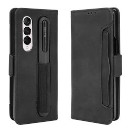 Cases Leather Case For Samsung Galaxy Z Fold 5 4 3 Fold4 5G With Pen Slot Card Solt Holder Phone Bag Magnetic Flip Book Wallet Cover