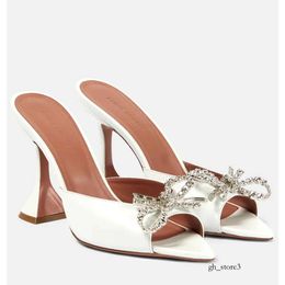 Famous Summer Amina Muaddi Rosie Sandals Shoes Women Bow Embellished Leather Mules Slip On Slippers Party Wedding Jewelled Flower-embellishment High Heels 277