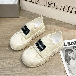 Spring New Little White Shoes Women's Board Shoes Casual Versatile Velcro Thick Sole Low Top Student Sports Beige Shoes GAI