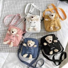 Evening Bags Art Bear Canvas Bag Female Fashion Student Mobile Phone Simple Cute Single Shoulder Crossbody