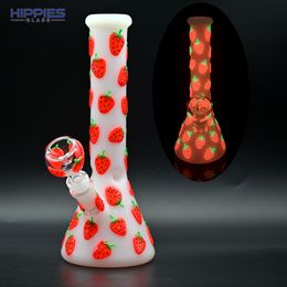 1pc,White Jade Glass Water Pipe,Glass Bottle With Colorful Luminous Strawberry,Glow In Dark,Cute Cartoon Glass Bong,Borosilicate Glass Hookah,Smoking Accessaries