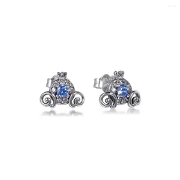 Stud Earrings Pumpkin Car Blue Stone With Clear CZ Sterling-Silver-Jewelry For Women Luminous Brincos Oorbellen Pendientes