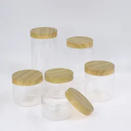 Dinnerware Wooden Cover Lotion Bottle Storage Tank Cosmetic Plastic Cream Face Transparent Jar