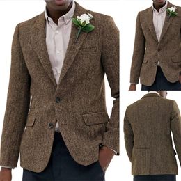 Herringbone Wool Men Suits Business Casual tuxedos Slim Fit Groom Party Coat Tailored Performance Work Wear Wedding Suit 0508