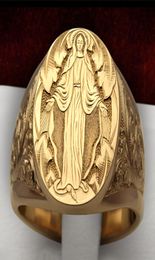 Vintege Punk Fashion Rings For Men Rock Virgin Mary Hand Pattern Memento Character Design Gold Colour Retro Ring 03T7548690858