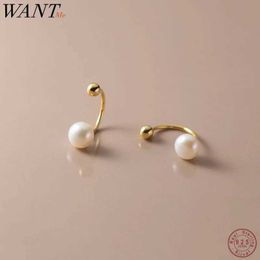 Stud WANTME 925 Sterling Silver Fashionable Natural Freshwater Pearl Earrings Hook Unique Screw Ball Suitable for Womens Perforated Jewelry Q240507