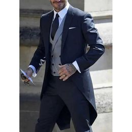 Men's Suits Blazers New Mens Wear Italian Gentleman Style High end Wedding Long Tail Coat Groom Ball Tailcoat 3-piece Set (jacket+pants+tank top) Q240507