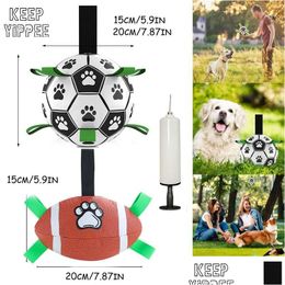 Dog Toys Chews Outdoor Interactive Football With Grab Tabs Training Soccer Pet Bite Chew Balls Consume Energy No Destroy Furniture Dhqs6