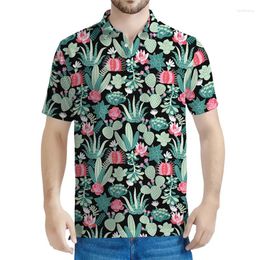 Men's Polos Tropical Cactus Pattern Polo Shirt Men Women Fashion Summer 3D Printed Plants T-Shirts Button Short Sleeves Street Tee Shirts