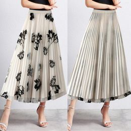 Skirts Korean Style Women Mesh Long Skirt Fashion Flower Pleated A Line Midi Elegant Ladies Casual All Match Reversible