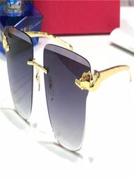 New fashion design sunglasses PANTHERE square frameless crystal cut lens frame animal metal temples popular retro style uv400 lens5406797
